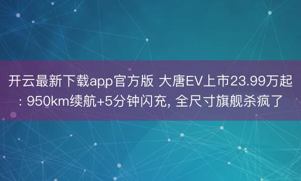 开云最新下载app官方版 大唐EV上市23.99万起: 950km续航+5分钟闪充, 全尺寸旗舰杀疯了